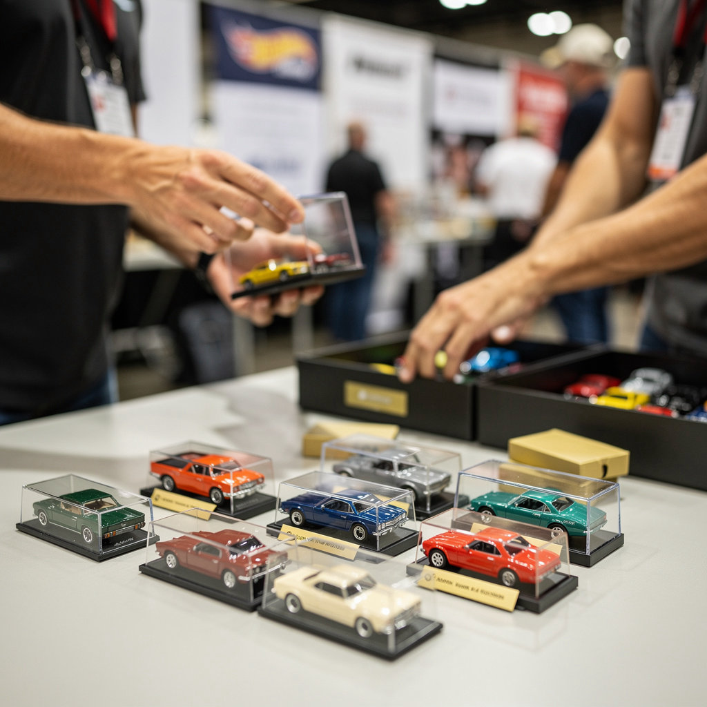 Hotwheels Reseller booth at Toronto collector toy show with vintage Hot Wheels display and enthusiasts
